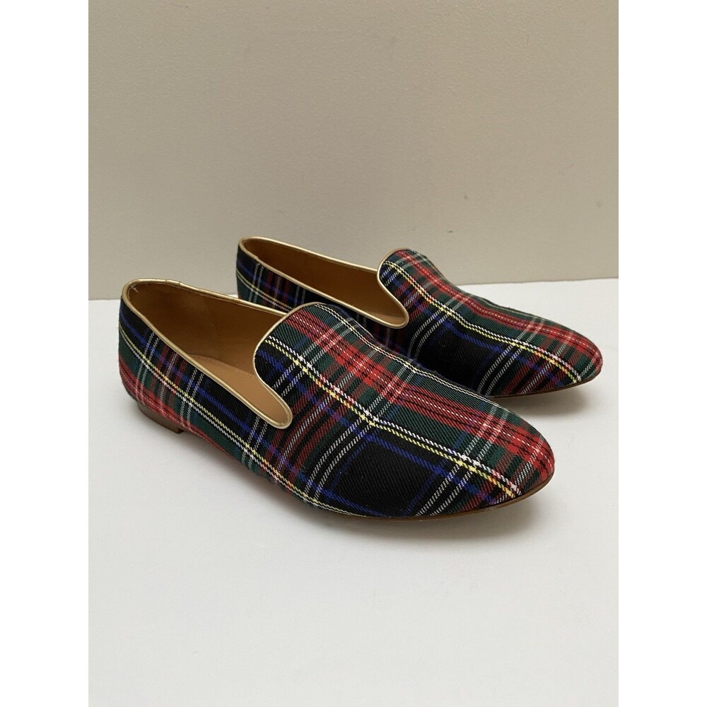 J. CREW AT839 Size 5.5. Women’s Holiday Red Tartan Plaid Smoking Loafers Flats - Picture 2 of 8